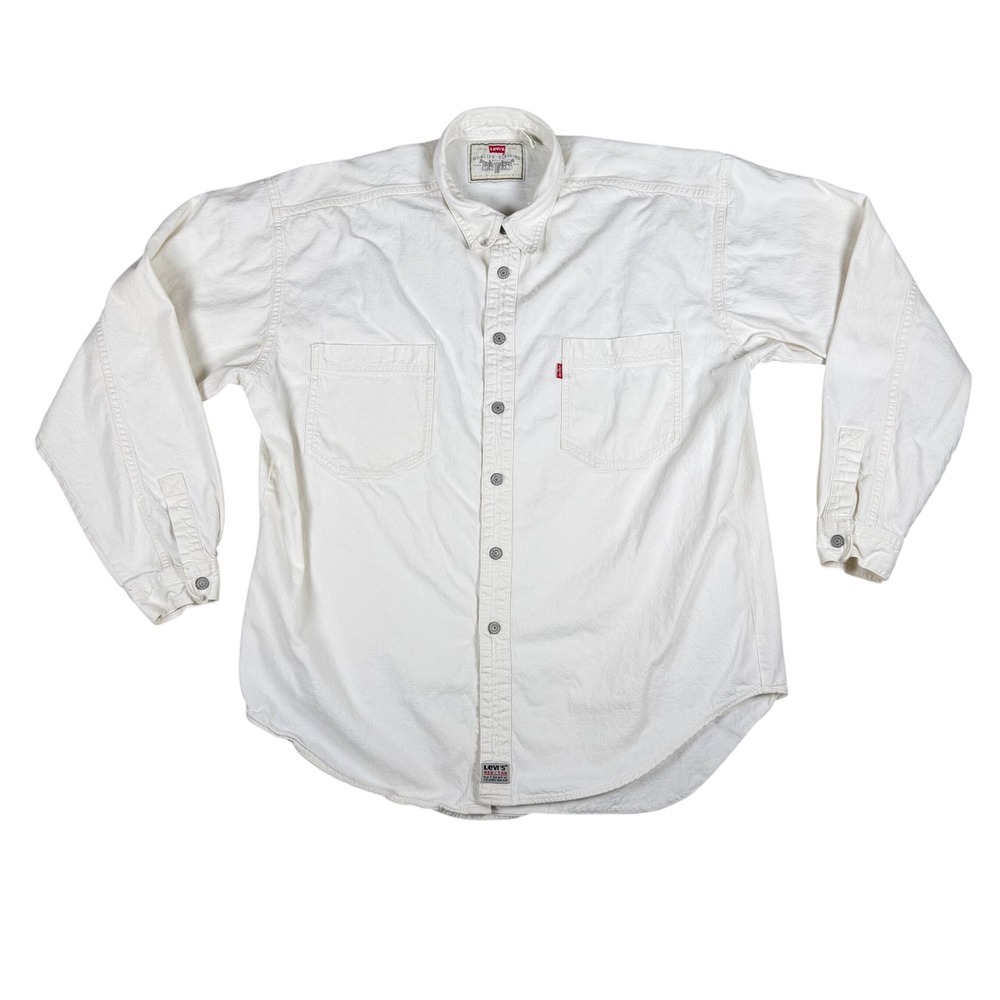 Levis Mens XL Off White Long Sleeve Button Down Cotton Twill Work Shirt Red Tab